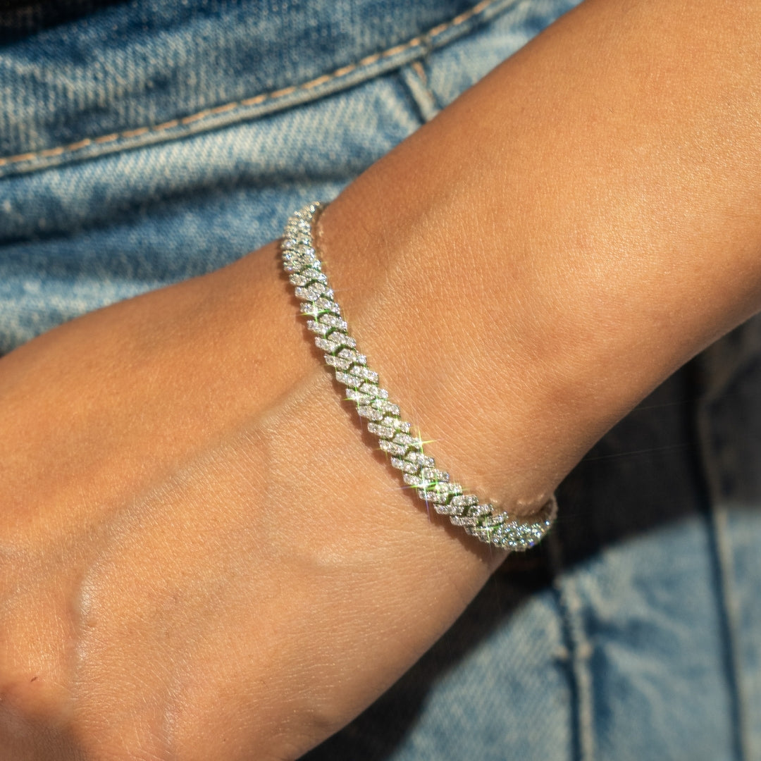 Iced Out Prong Chain Bracelet 【5mm/SILVER】