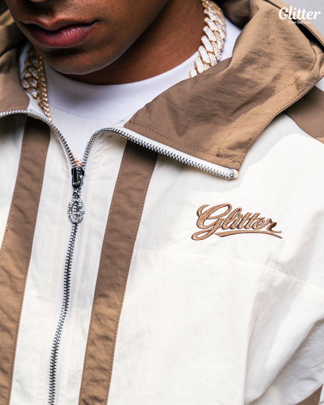 Glitter Nylon Track Suit Top & Short 【BEIGE/BROWN】