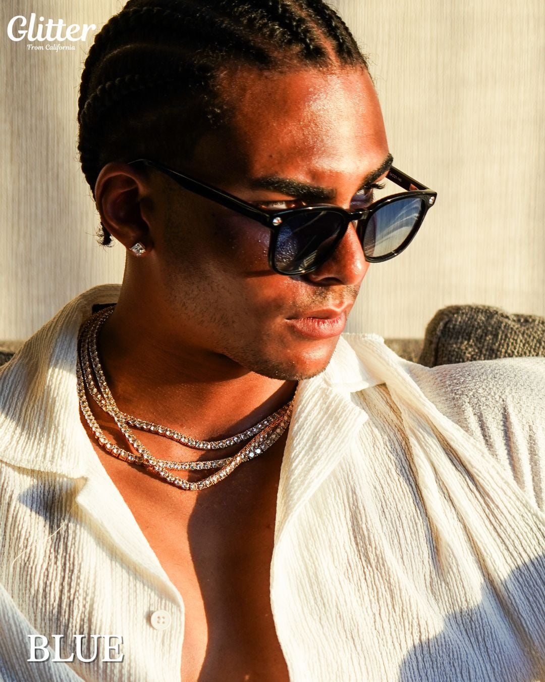 Moissanite Glitter Sunglasses 【BLACK/ LA BLUE】