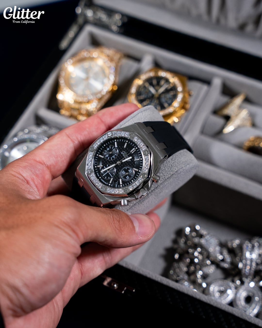 Iced Bezel California Rubber Watch 【SILVER】