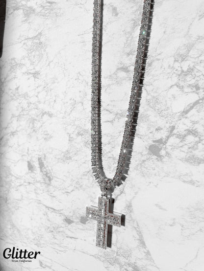 s925 Baguette Diamond Cross Necklace