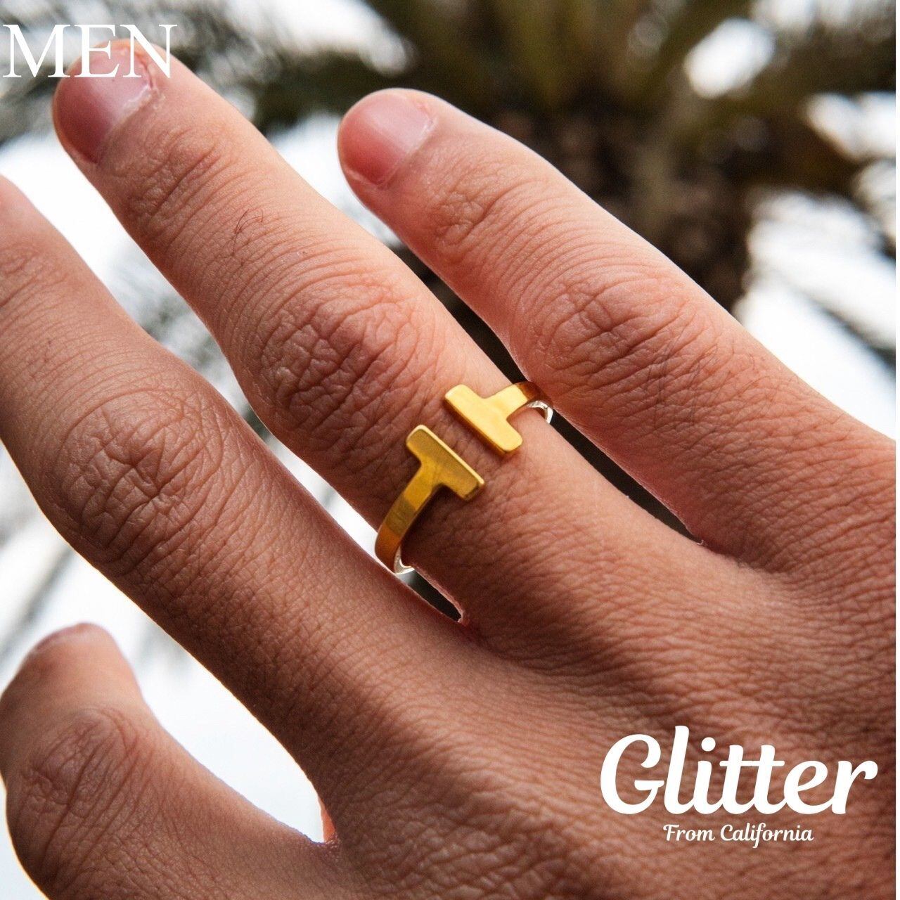 T Letter Square Ring 【GOLD】