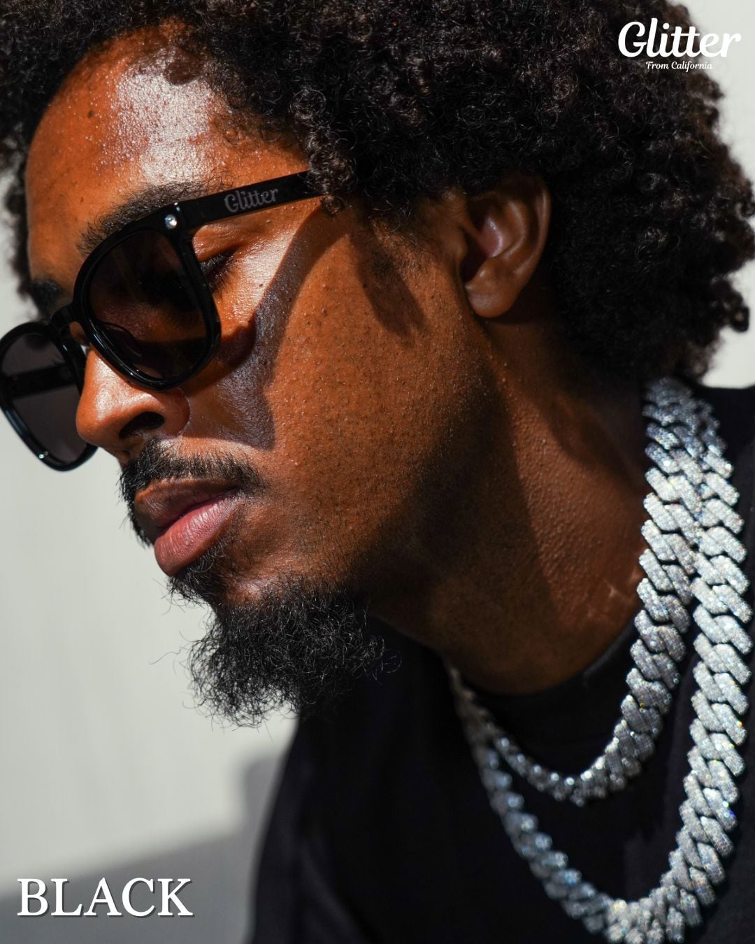 Moissanite Glitter Sunglasses 【BLACK/ LA BLUE】