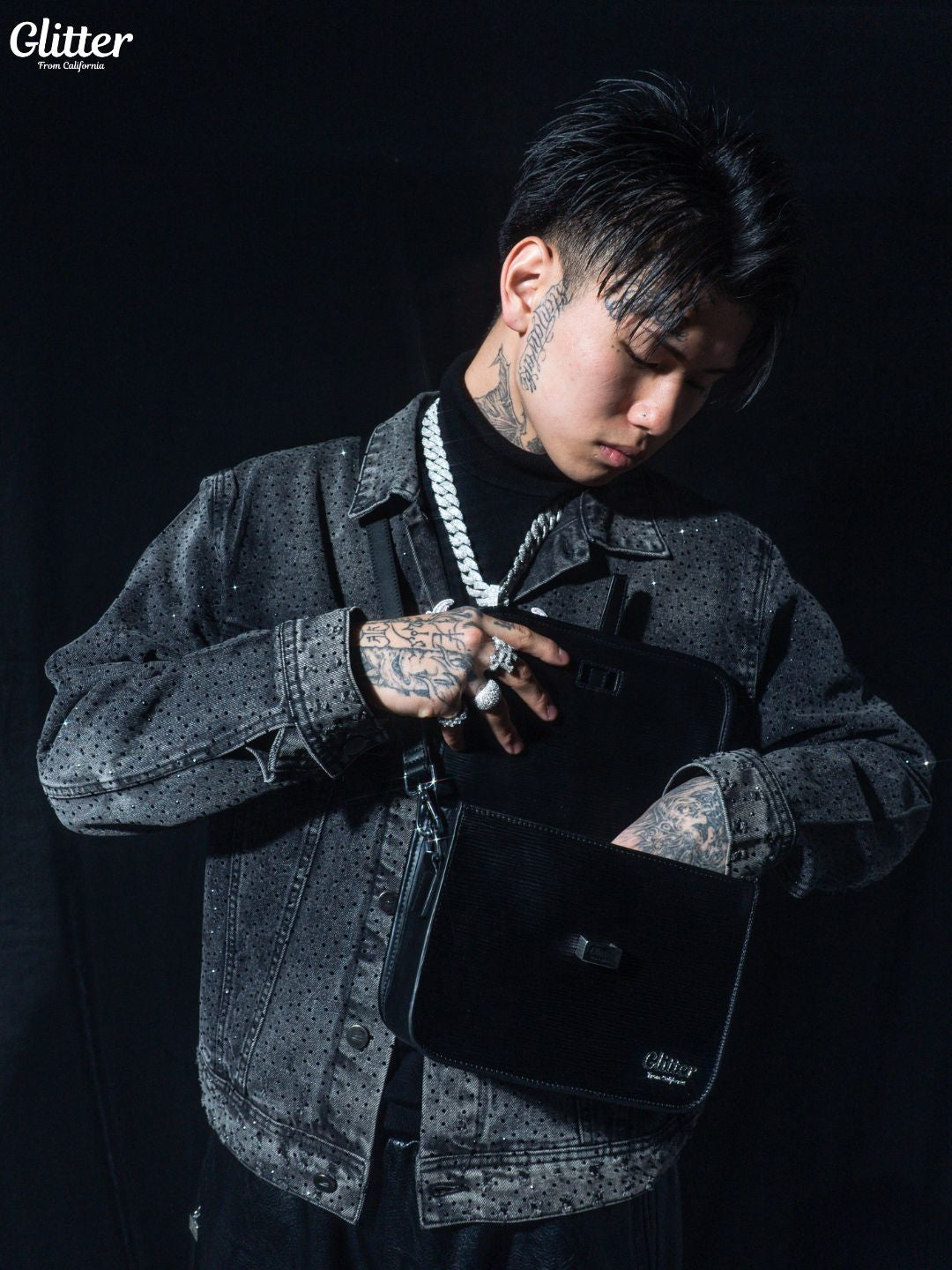 글리터 메신저 가죽 가방