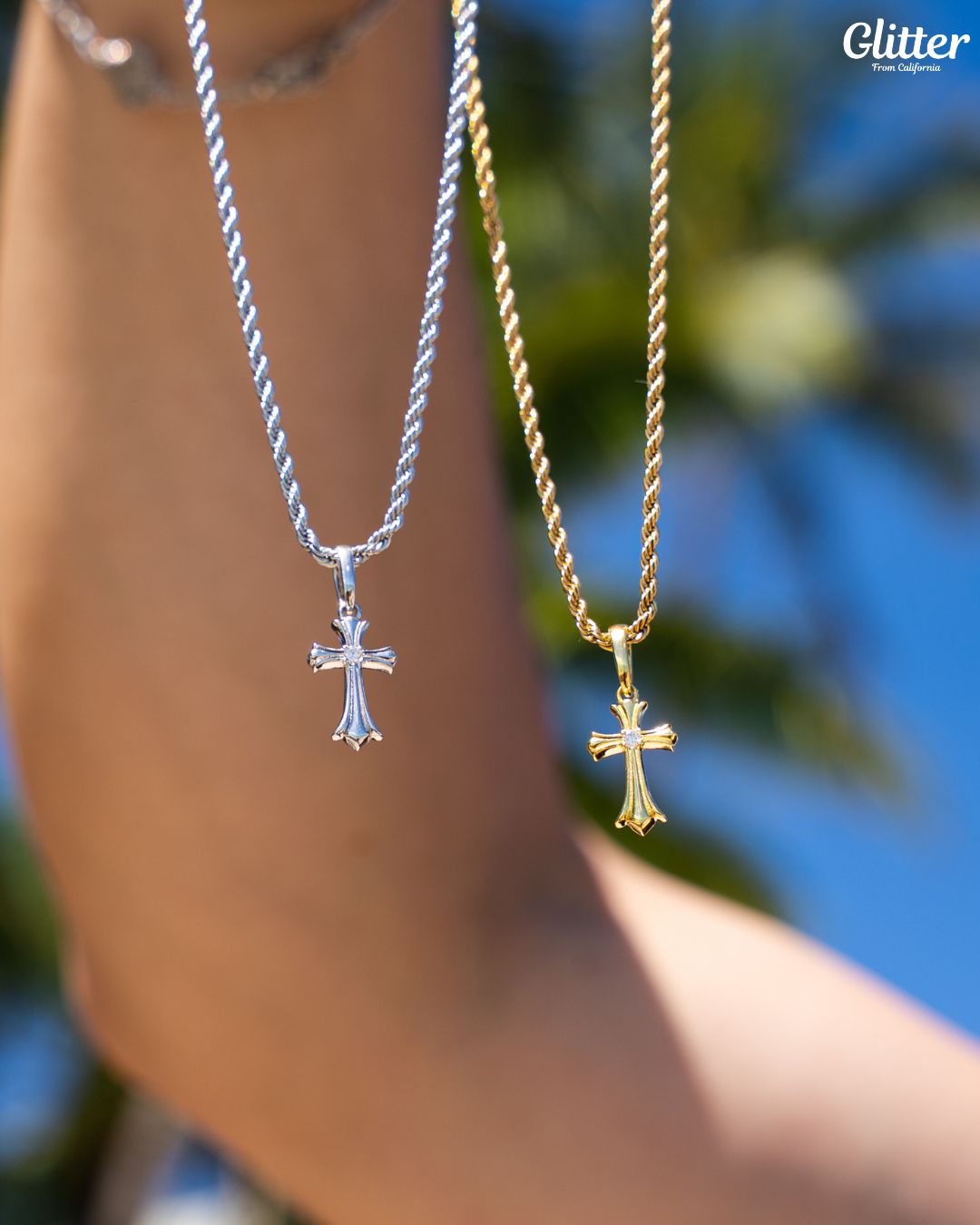 s925 Diamond Solid Cross Pendant – Glitter