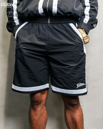 Glitter Nylon Track Suit Top & Short 【BLACK/WHITE】