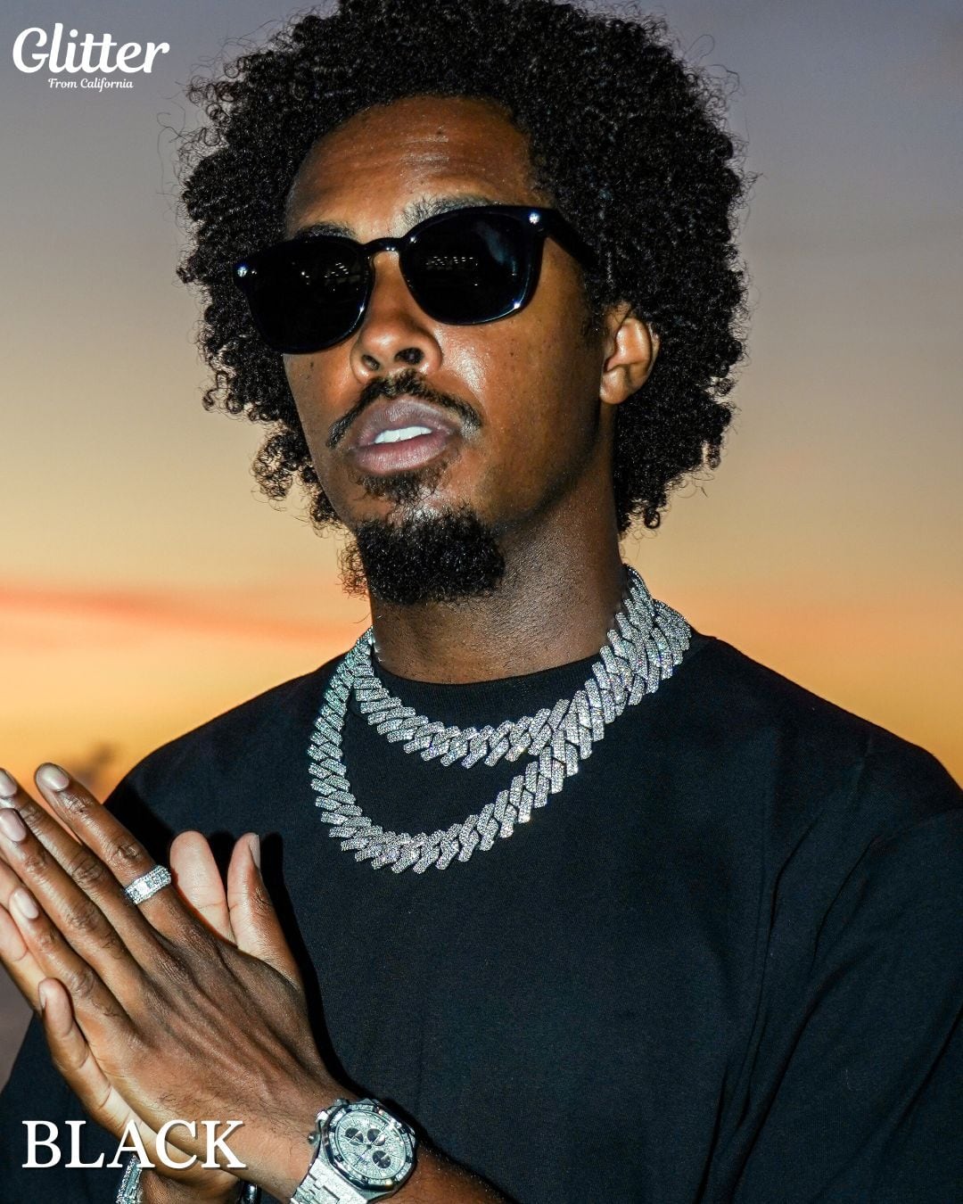 Moissanite Glitter Sunglasses 【BLACK/ LA BLUE】