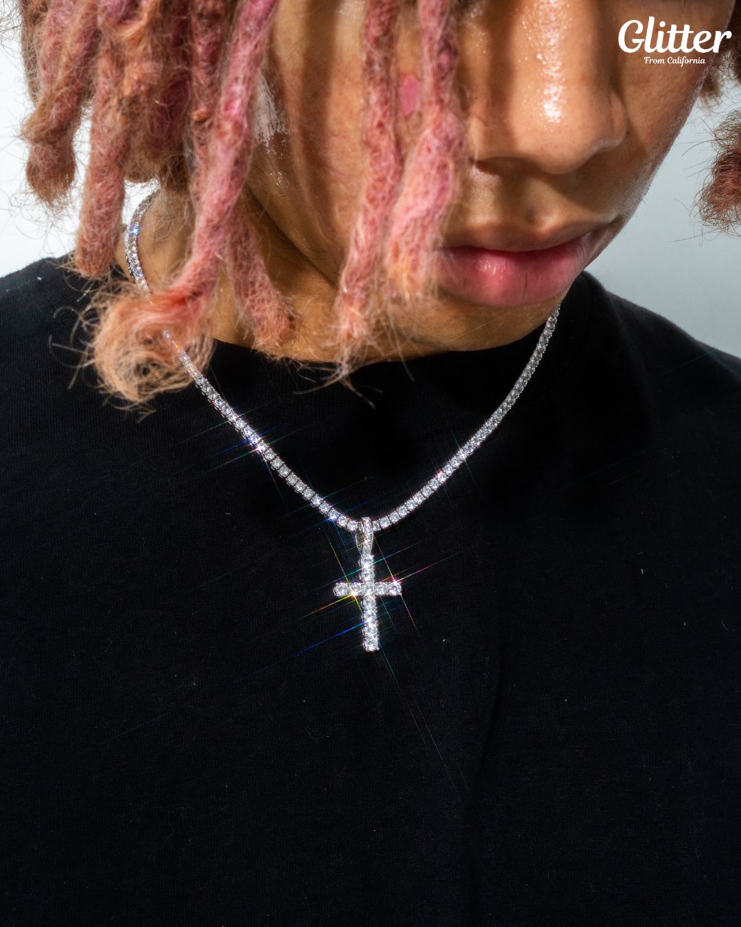 Iced Out Cross Tennis Chain Necklace – Glitter