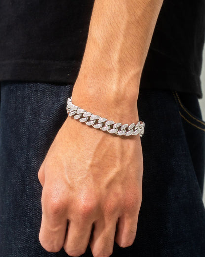 Iced Out Cuban Link Bracelet【12mm / SILVER】