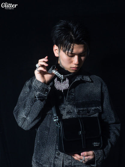 글리터 메신저 가죽 가방