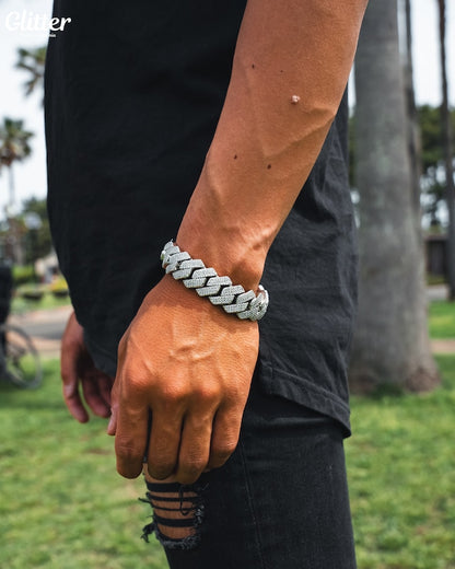 s925 Iced Out Prong Chain Bracelet 【19mm】