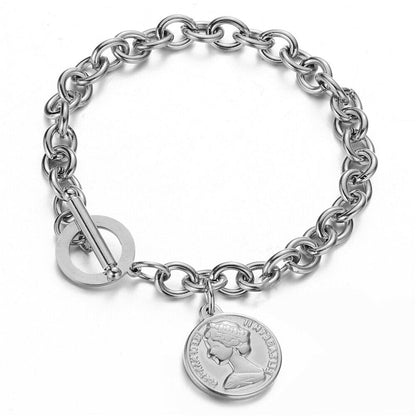 316L Coin Pendant Bracelet 【SILVER】