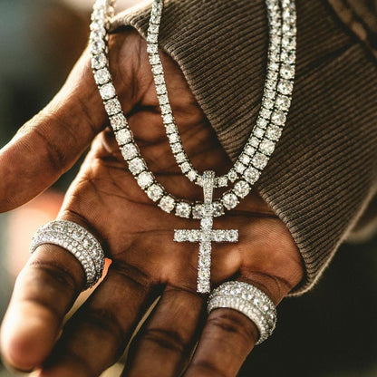 Iced Out Cross Tennis Chain Necklace