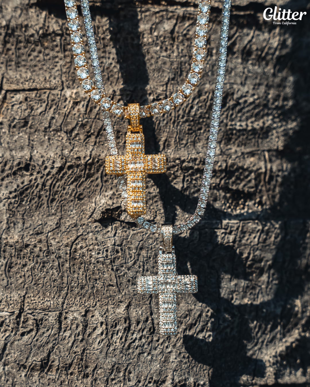 Iced Out Squared Cross Pendant 【GOLD /SILVER】