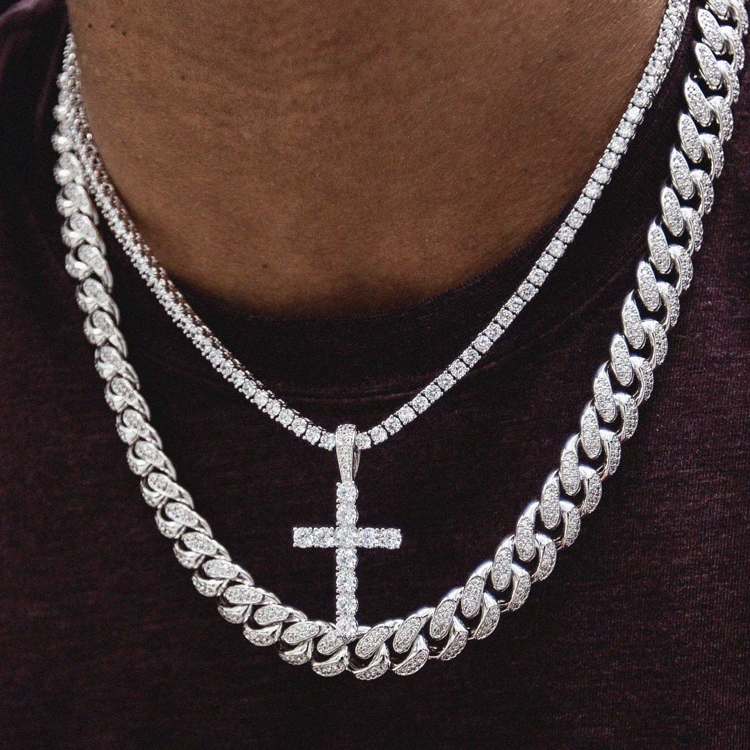 Iced Out Cross Tennis Chain Necklace