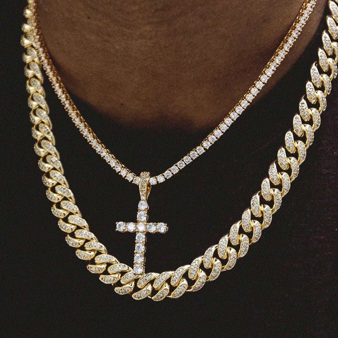 Iced Out Cross Tennis Chain Necklace