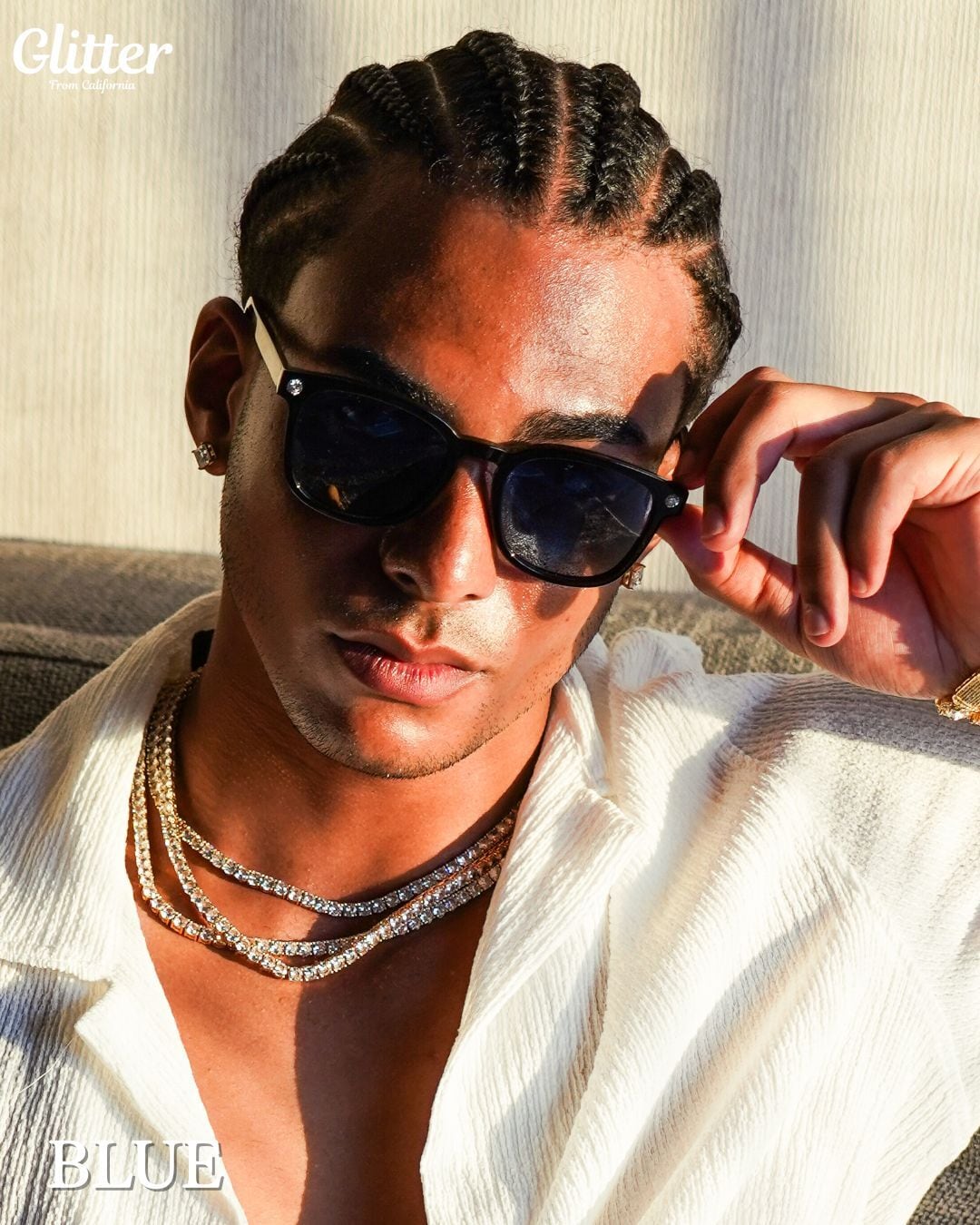 Moissanite Glitter Sunglasses 【BLACK/ LA BLUE】