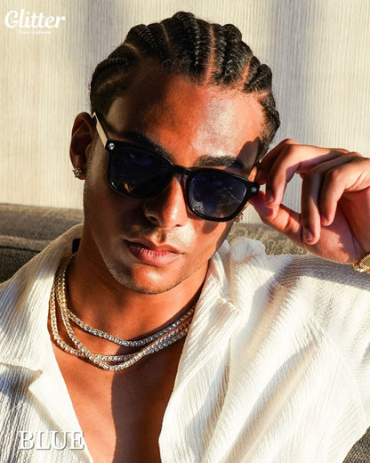 Moissanite Glitter Sunglasses 【BLACK/ LA BLUE】