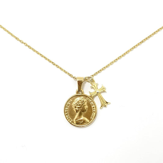 18kgp Coin & Cross Necklace 【GOLD】