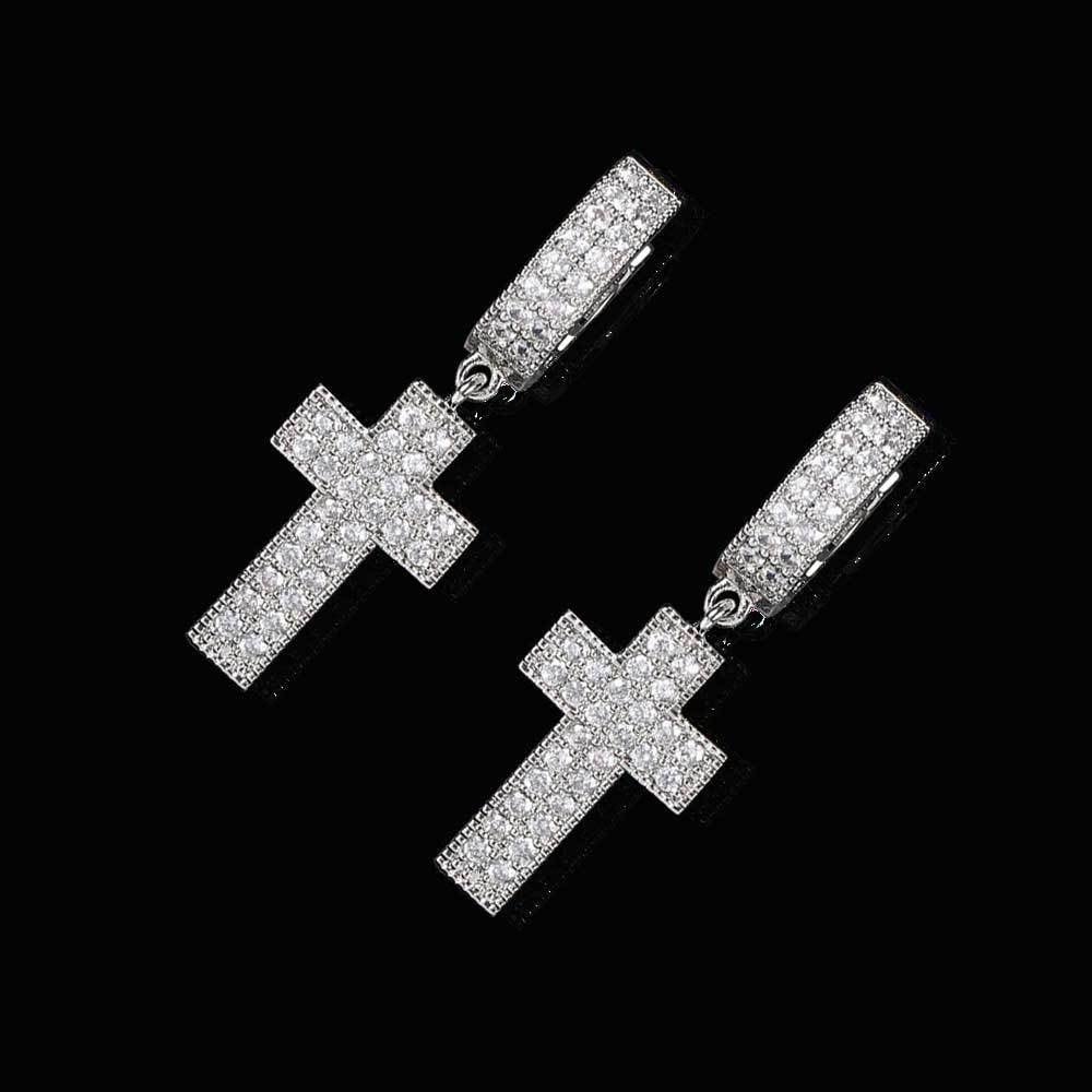 Iced Out Cross Earrings 【SILVER】