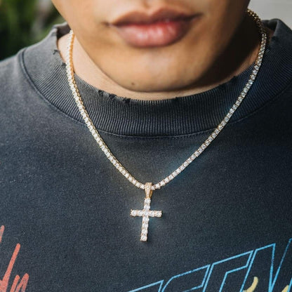 s925 Iced Out Cross Tennis Chain Necklace