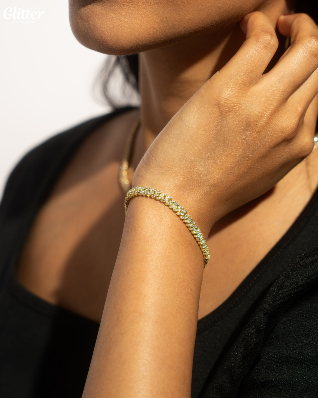Iced Out Prong Chain Bracelet 【5mm/GOLD】