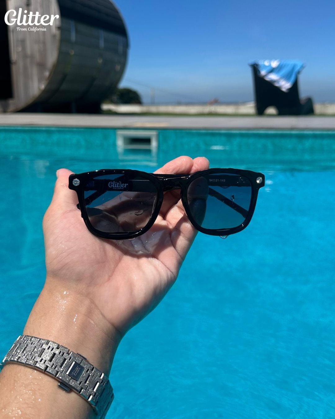 Moissanite Glitter Sunglasses 【BLACK/ LA BLUE】