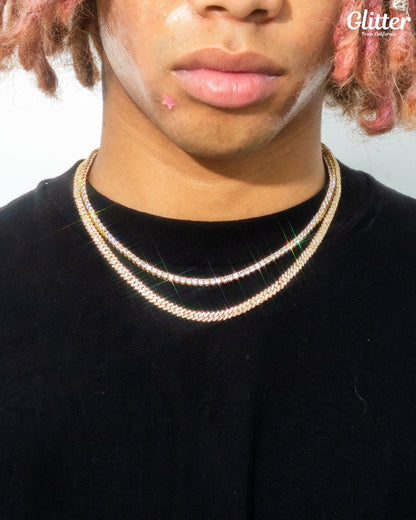【3&5mm】Tennis Chain × Iced Out Prong Chain Set