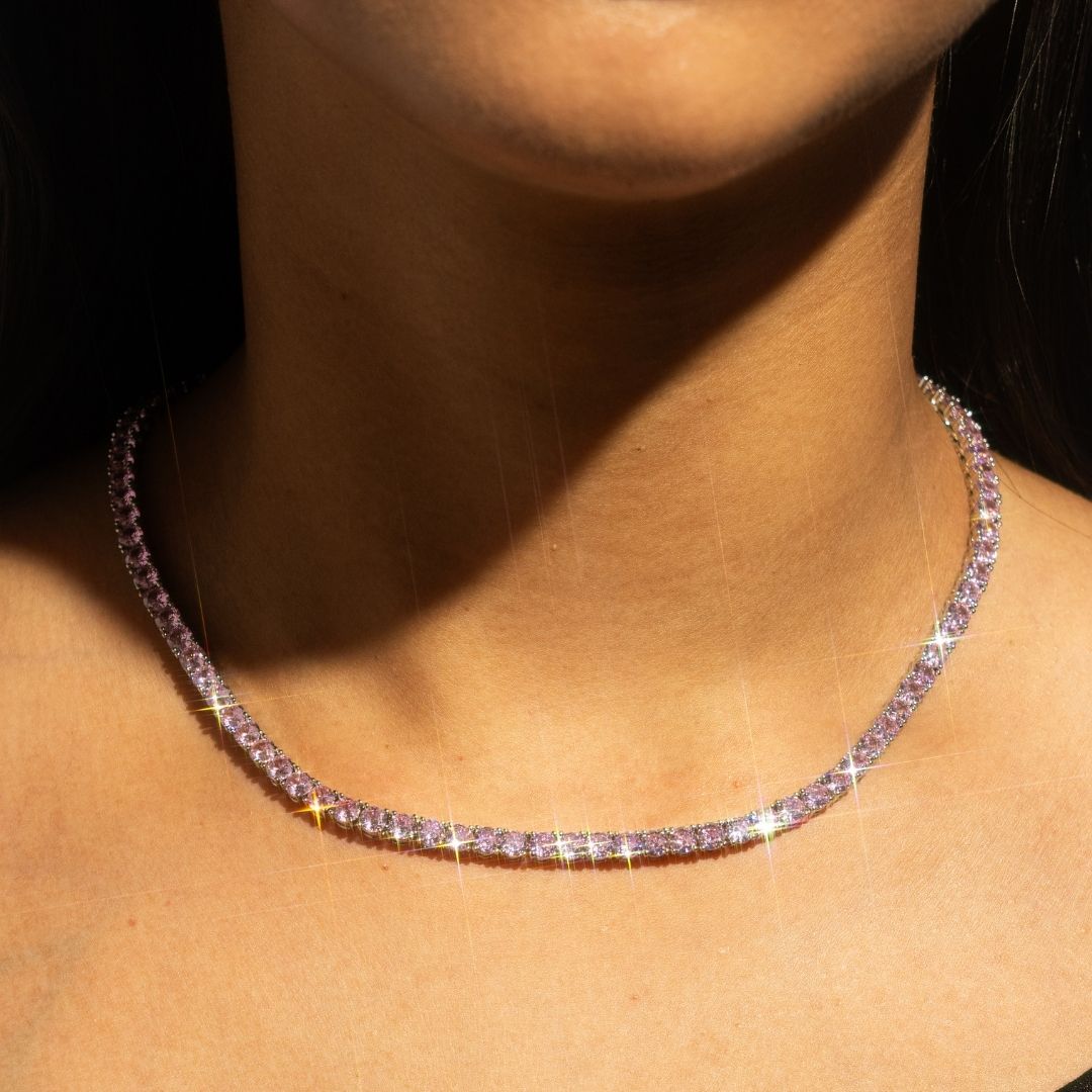Pink Stone Tennis Chain Necklace【4mm】