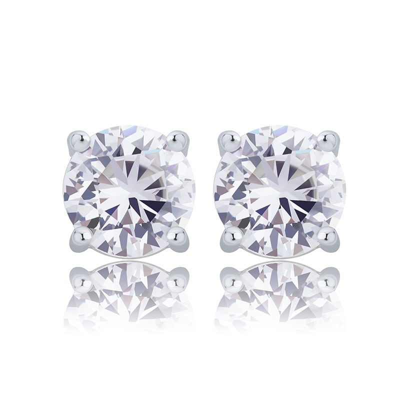 s925 Round Cut Stud Earrings 6mm 【SILVER】