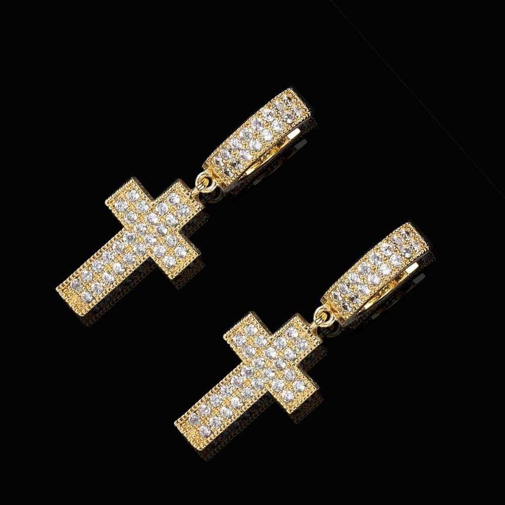 Iced Out Cross Earrings 【GOLD】