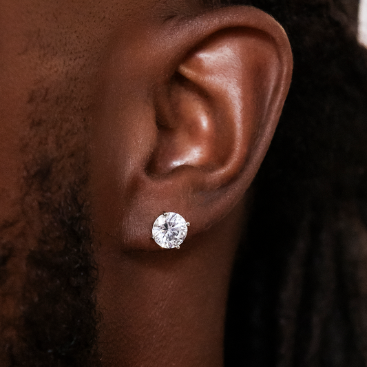 10K Round Cut Stud Earrings 8mm 【Diamond】