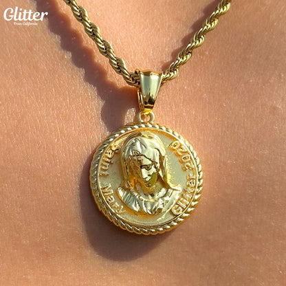 s925 Glitter Saint Mary Coin Pendant