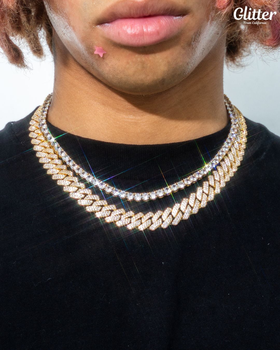 Tennis Chain × Iced Out Prong Chain Set 【5&14mm】