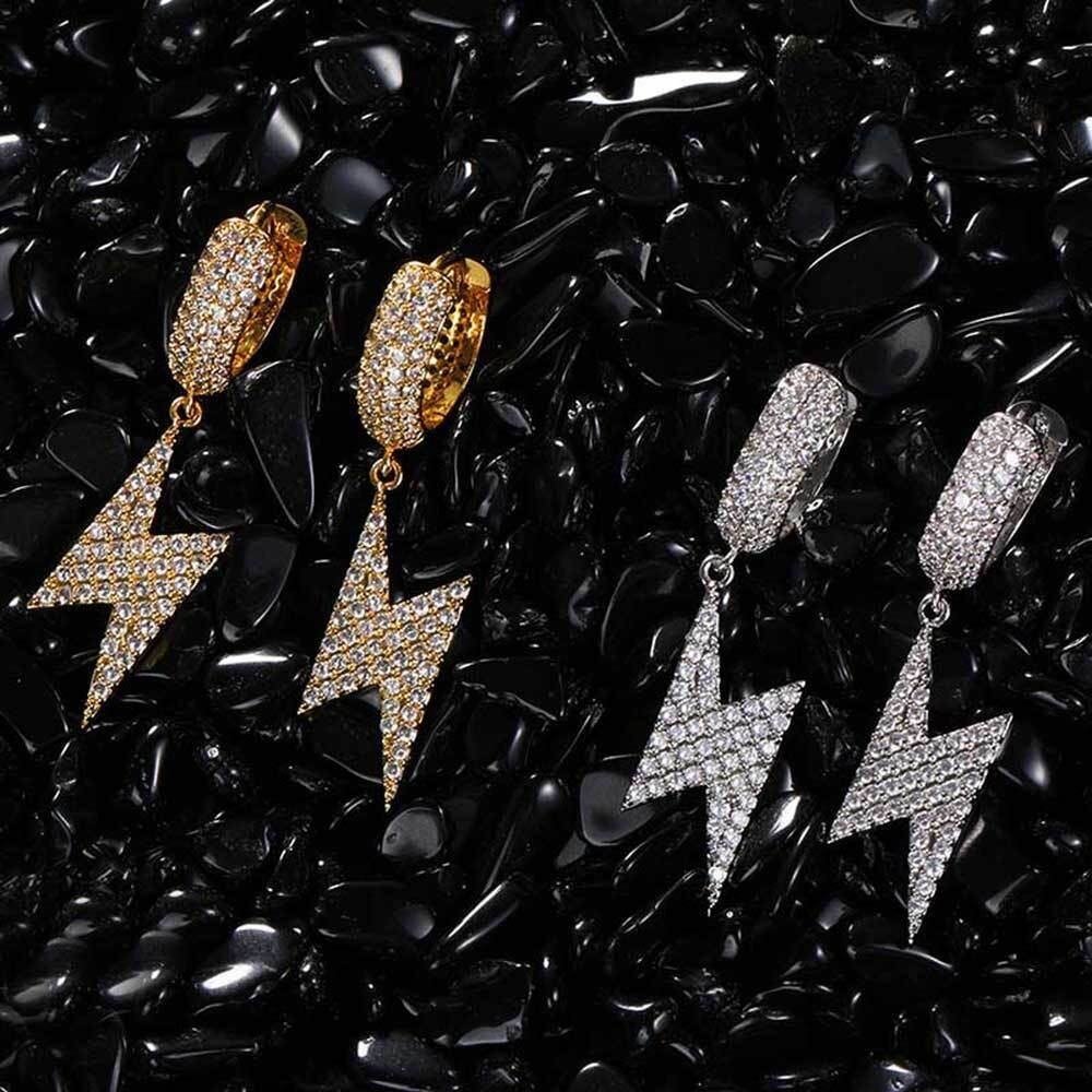 Iced Out Lightning Bolt Earrings 【GOLD】