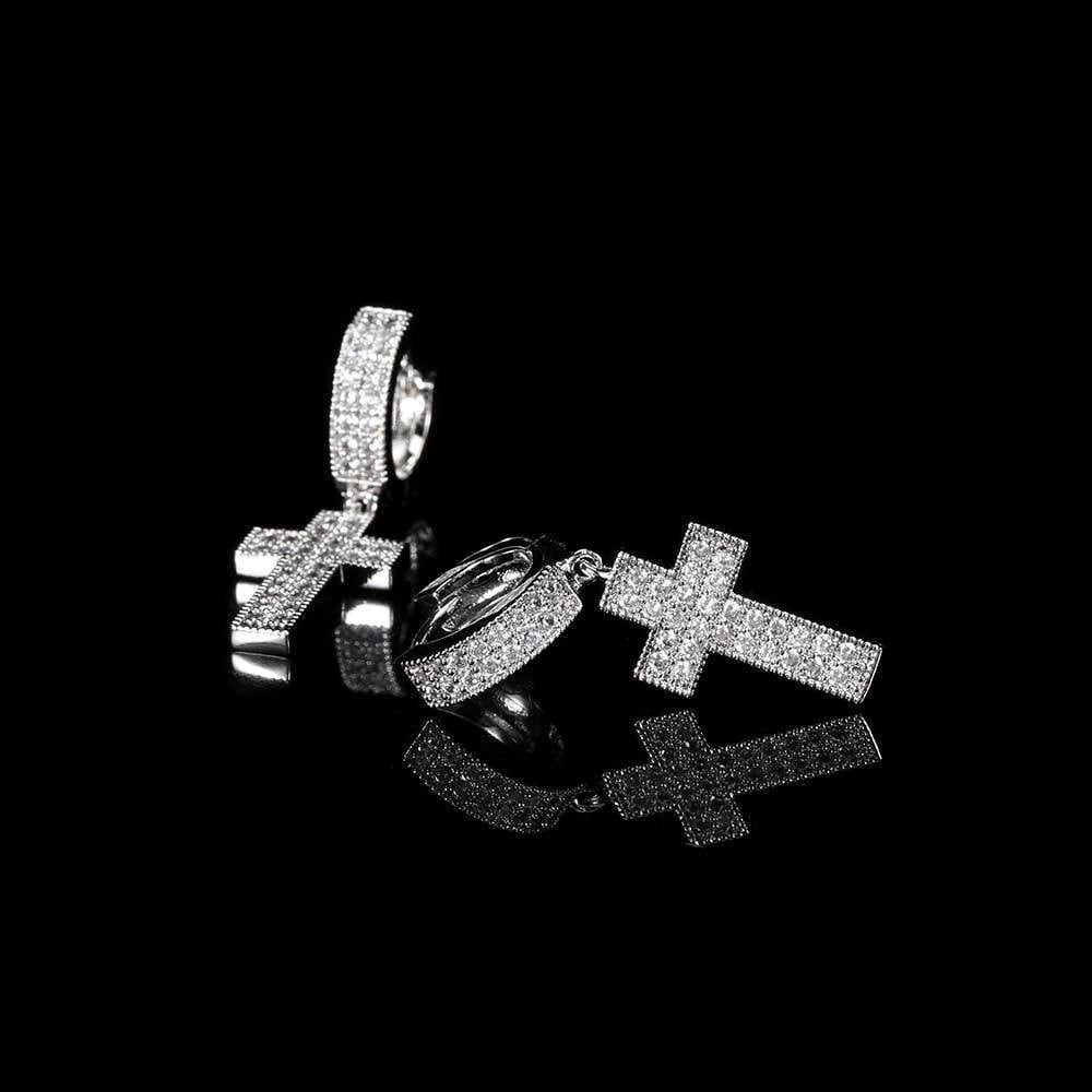 Iced Out Cross Earrings 【SILVER】