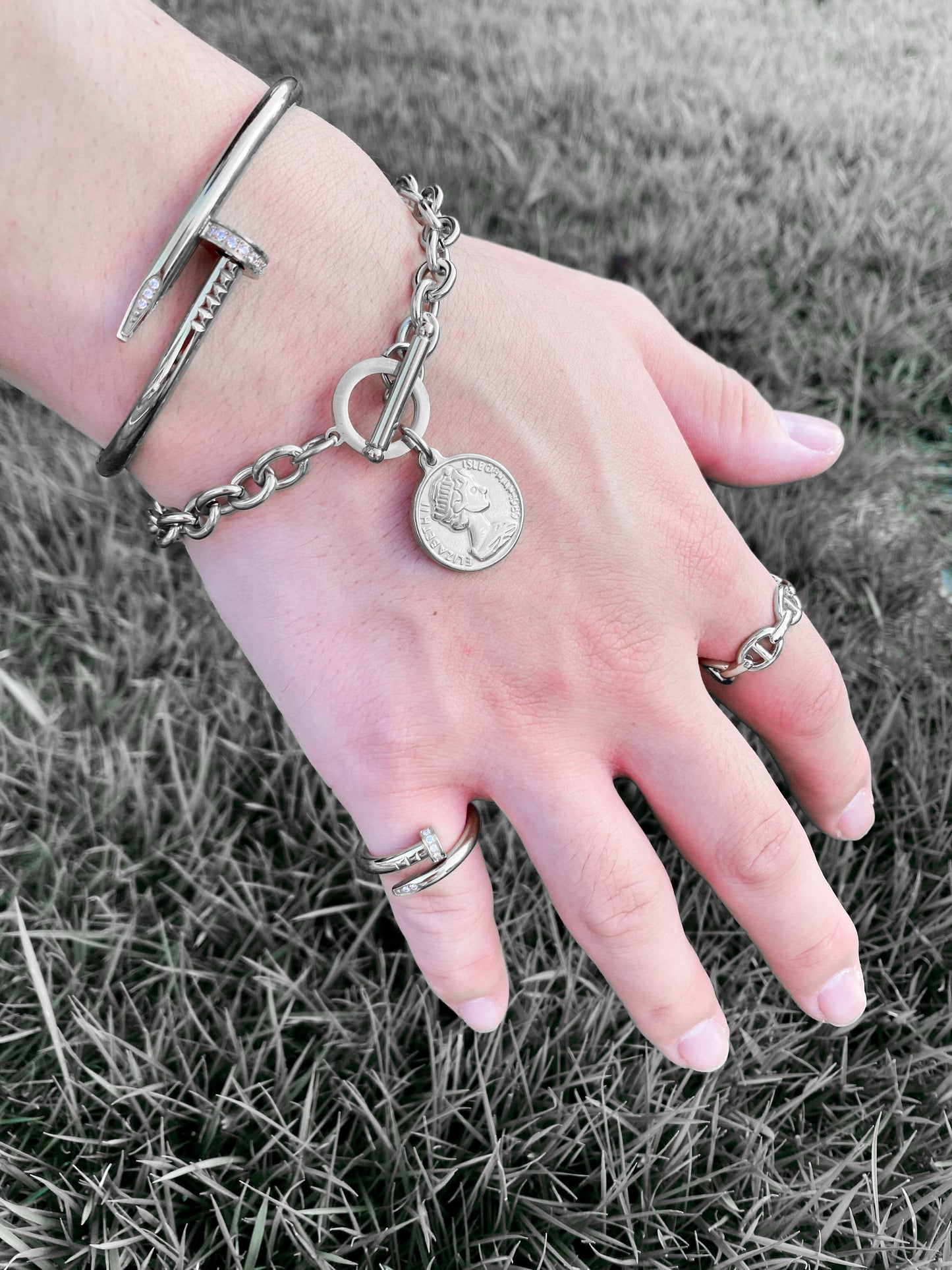 316L Coin Pendant Bracelet 【SILVER】