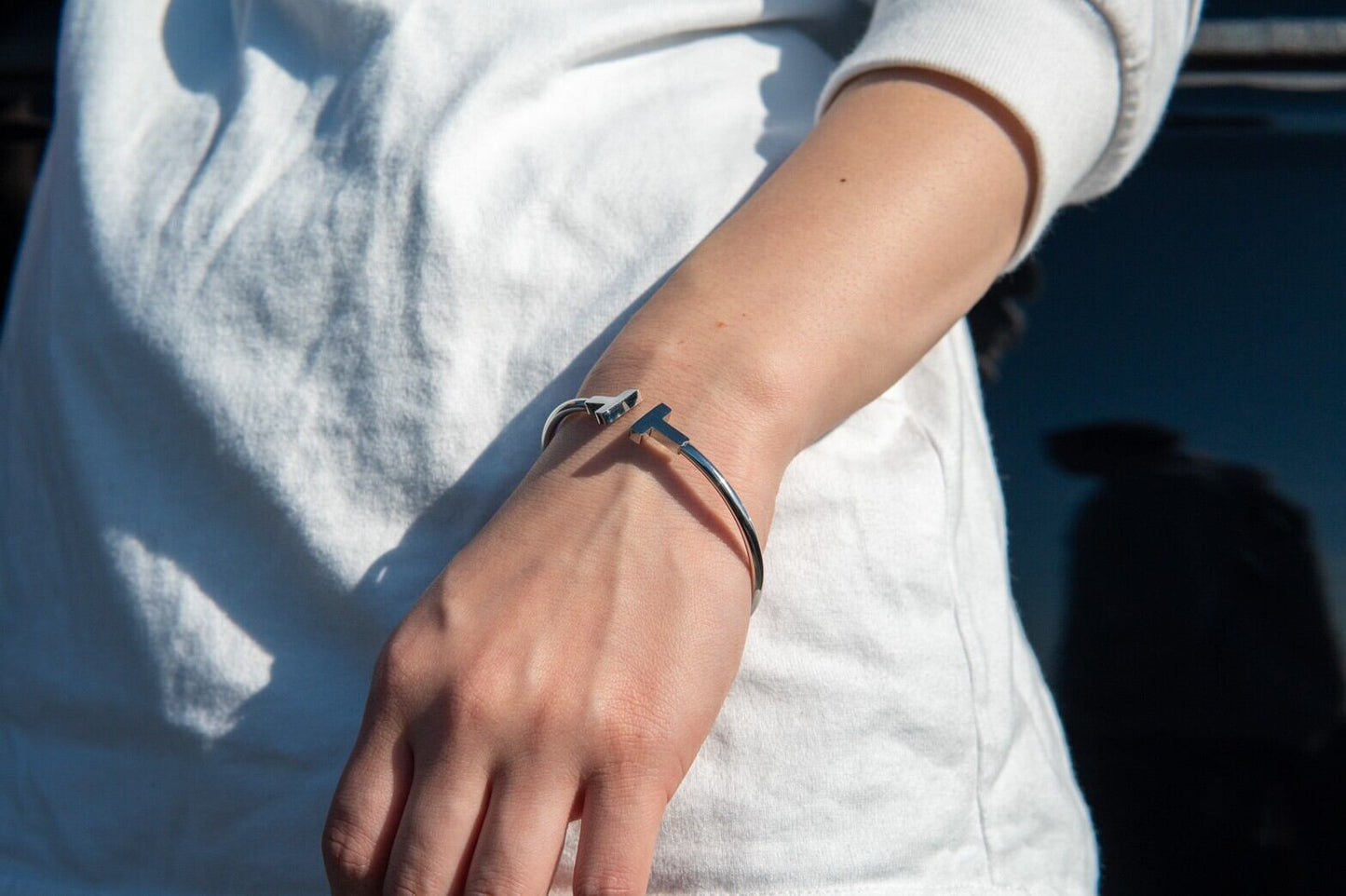 T Letter Opened Bangle 【SILVER】