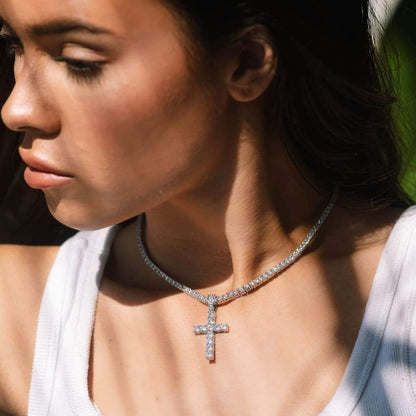 s925 Iced Out Cross Tennis Chain Necklace