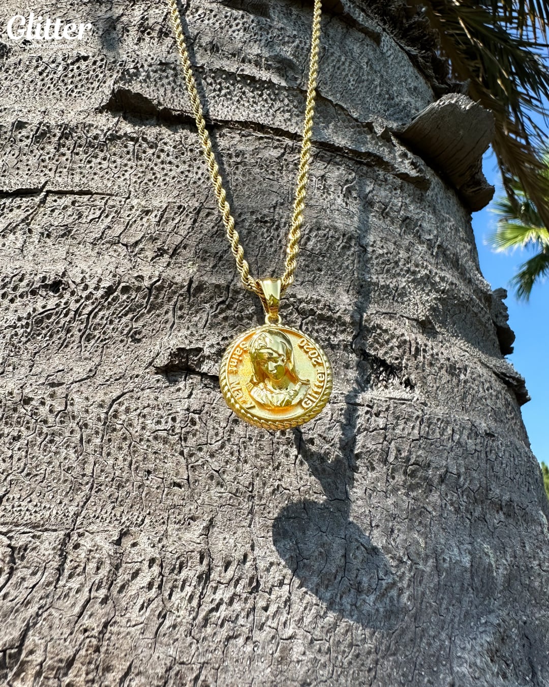 Glitter Saint Mary Coin Pendant