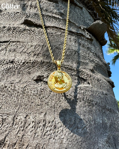 Glitter Saint Mary Coin Pendant