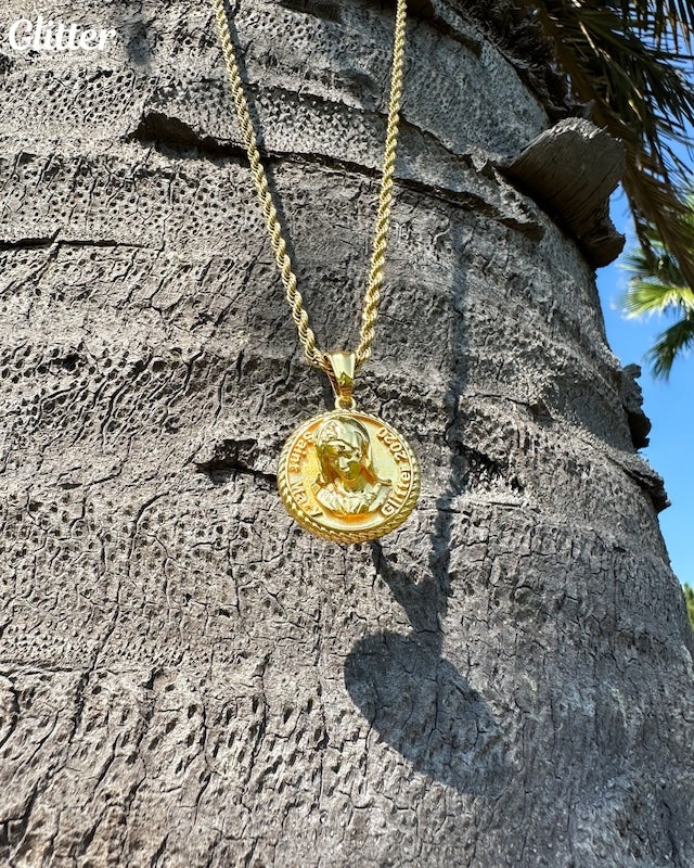 s925 Glitter Saint Mary Coin Pendant