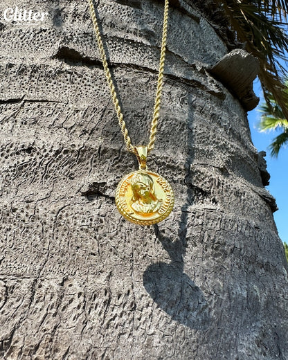 s925 Glitter Saint Mary Coin Pendant