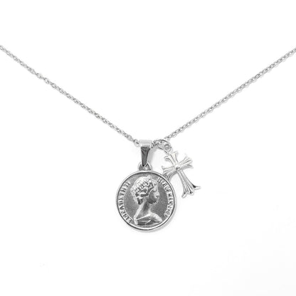 18kgp Coin & Cross Necklace 【SILVER】