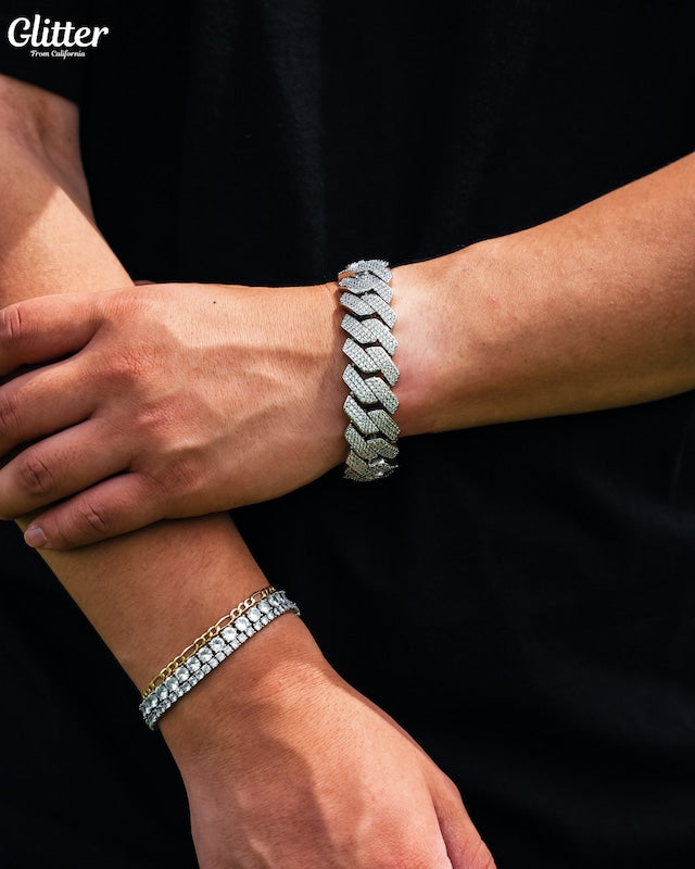 s925 Iced Out Prong Chain Bracelet 【19mm】